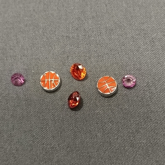 6pc Origami Owl Basketball Charms with Orange & Pink Crystals Sports Set - Picture 7 of 10